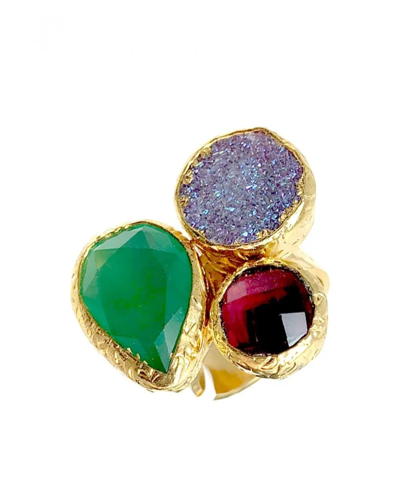 ANILLOS MUJER DE PIEDRAS NATURALES CON DRUSAS, PRECIOSO TRIO DE COLOR