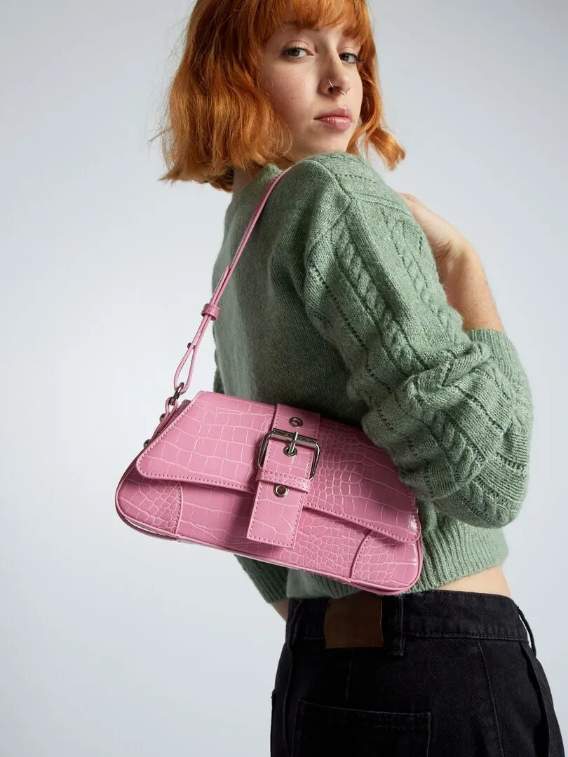 BOLSO DE EFECTO COCODRILO PARA LLEVAR AL HOMBRO  ROSA