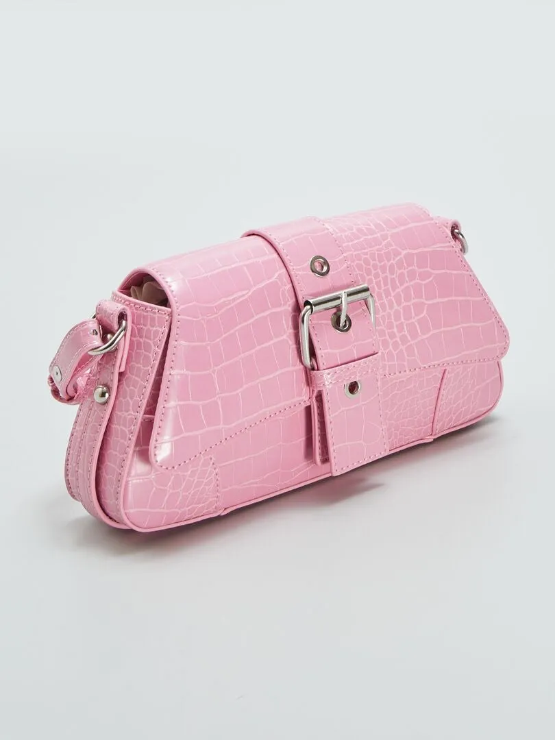BOLSO DE EFECTO COCODRILO PARA LLEVAR AL HOMBRO  ROSA