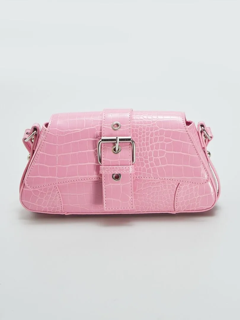 BOLSO DE EFECTO COCODRILO PARA LLEVAR AL HOMBRO  ROSA
