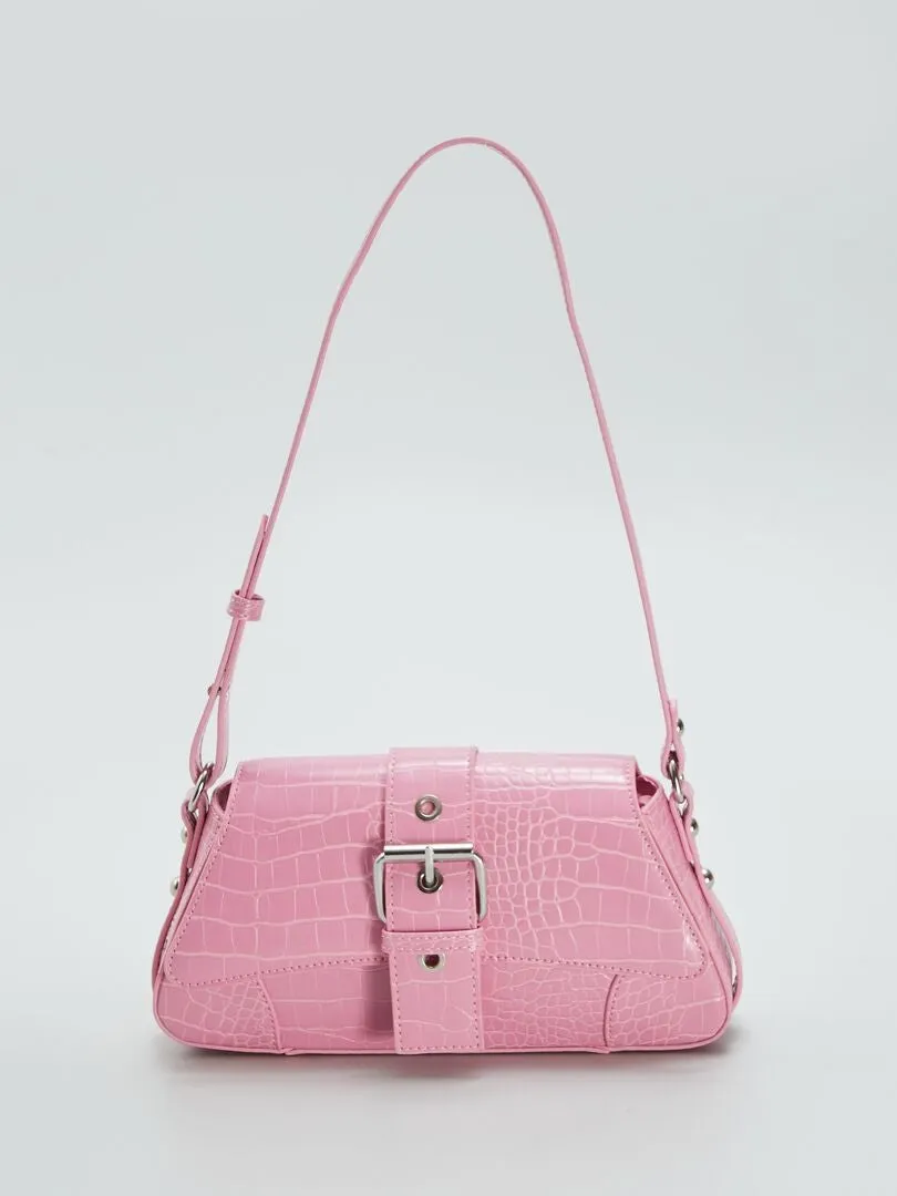 BOLSO DE EFECTO COCODRILO PARA LLEVAR AL HOMBRO  ROSA