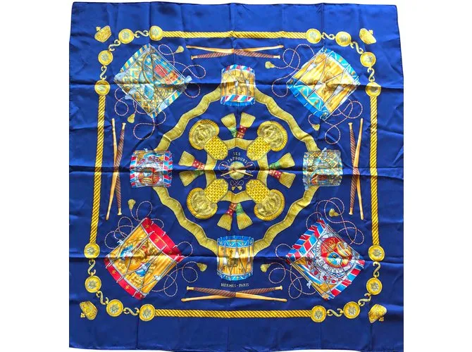 Hermès Bufandas Azul Dorado Azul marino 