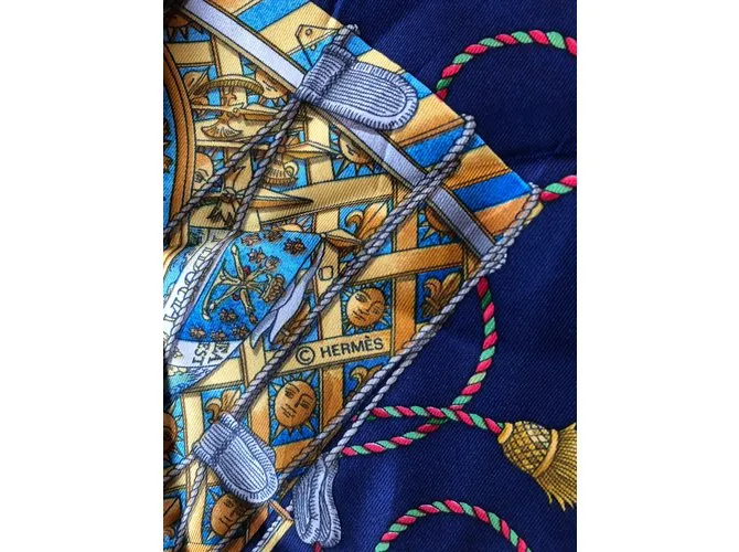 Hermès Bufandas Azul Dorado Azul marino 