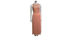 Jenny Packham Vestido de noche color melocotón con lentejuelas y pedrería 