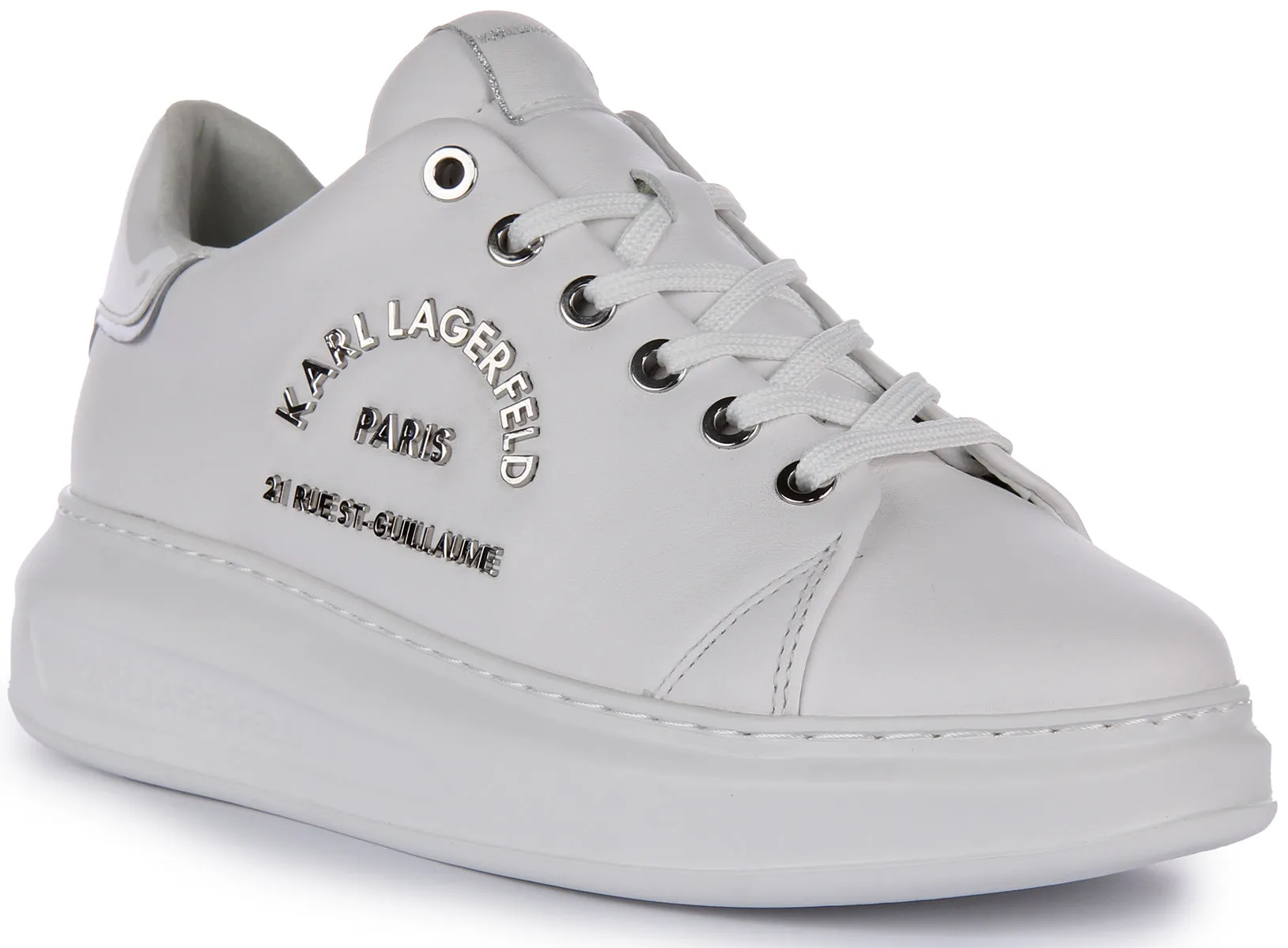 Karl Lagerfeld Maison Karl Zapatillas de Cuero para Mujer en Blanco y Oro