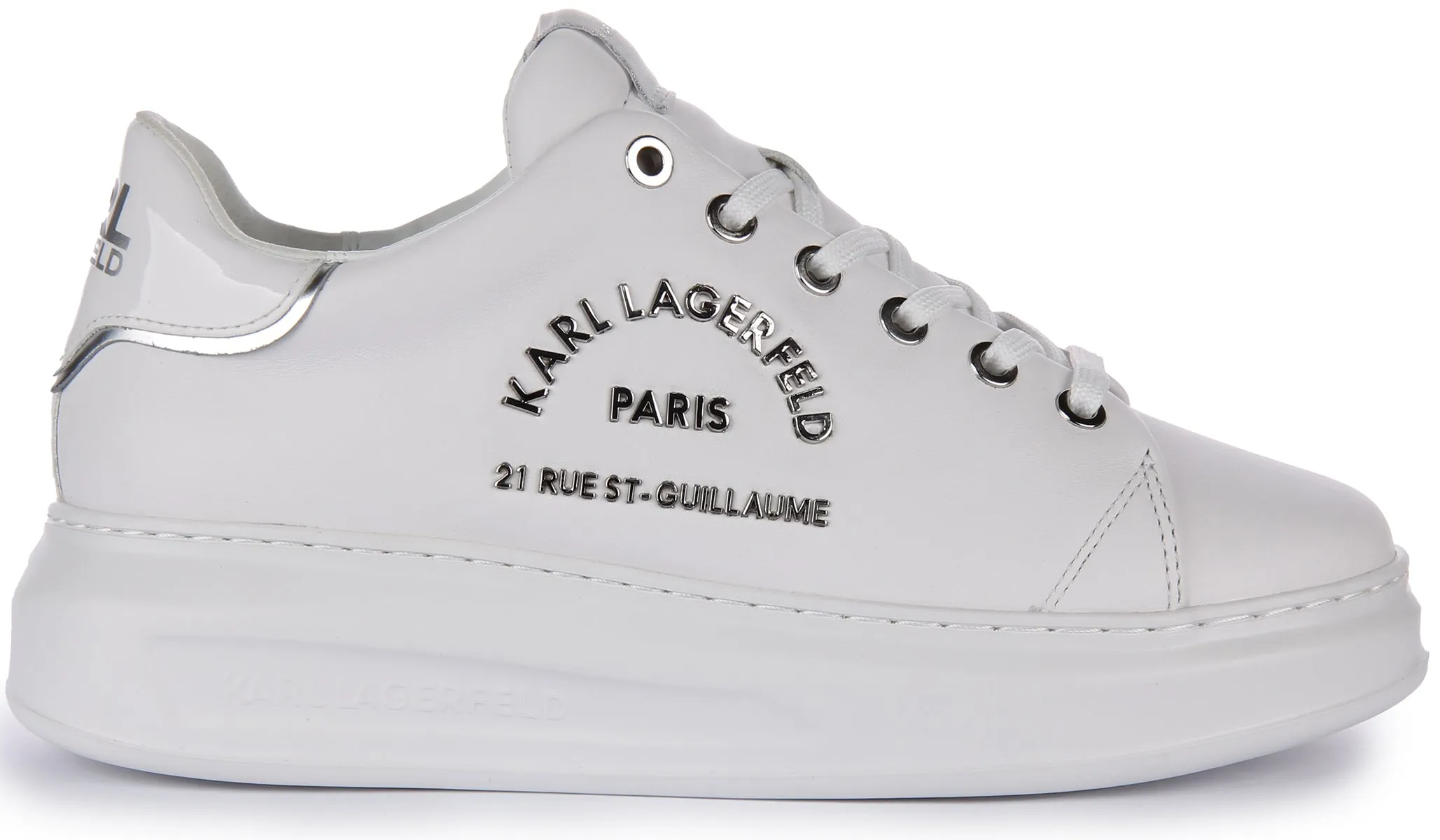 Karl Lagerfeld Maison Karl Zapatillas de Cuero para Mujer en Blanco y Oro