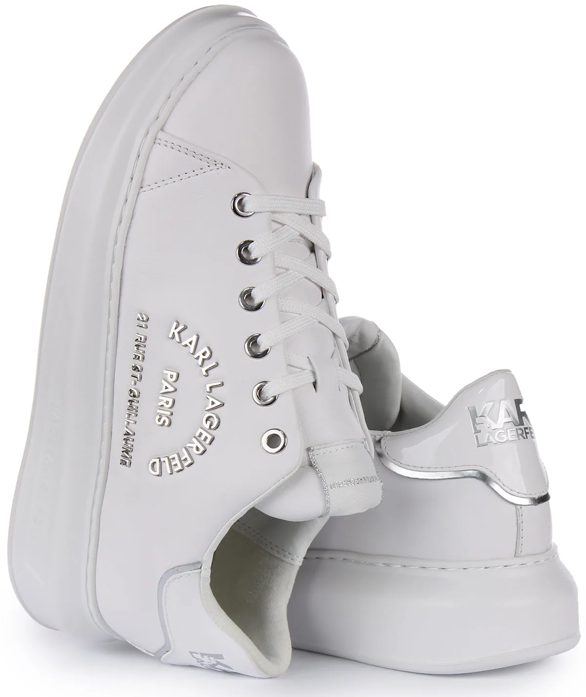 Karl Lagerfeld Maison Karl Zapatillas de Cuero para Mujer en Blanco y Oro