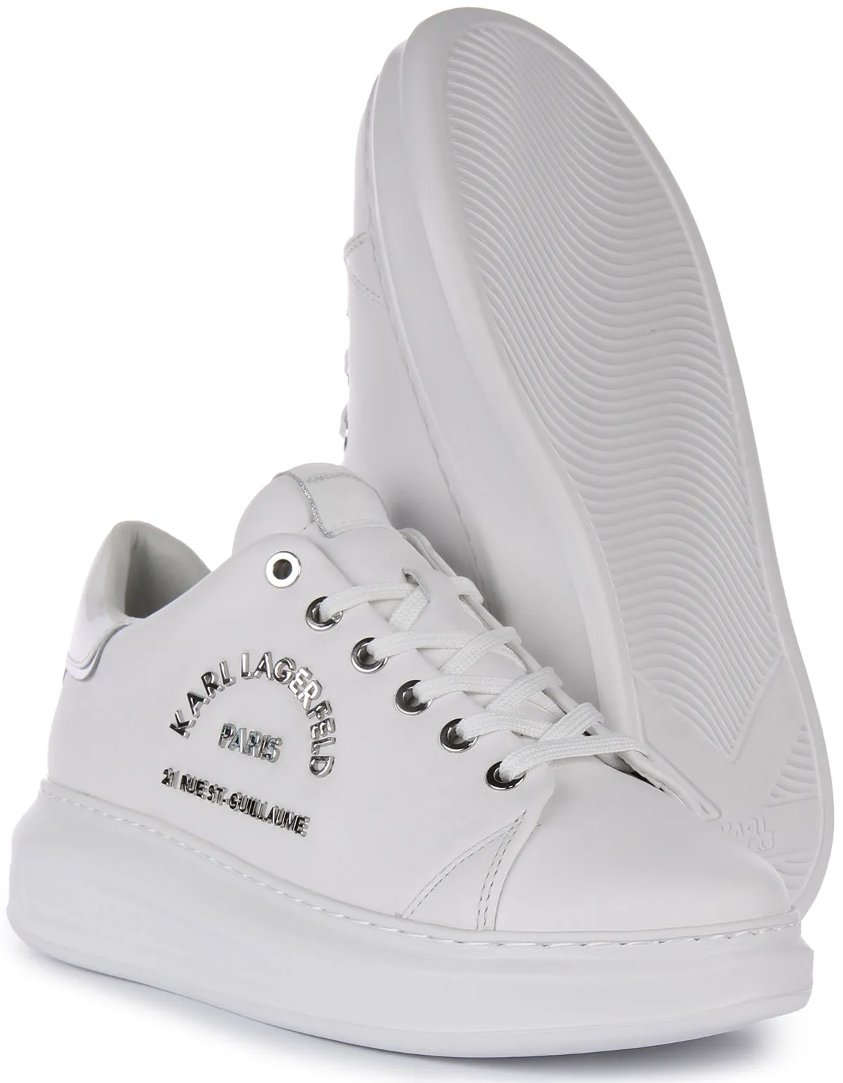 Karl Lagerfeld Maison Karl Zapatillas de Cuero para Mujer en Blanco y Oro