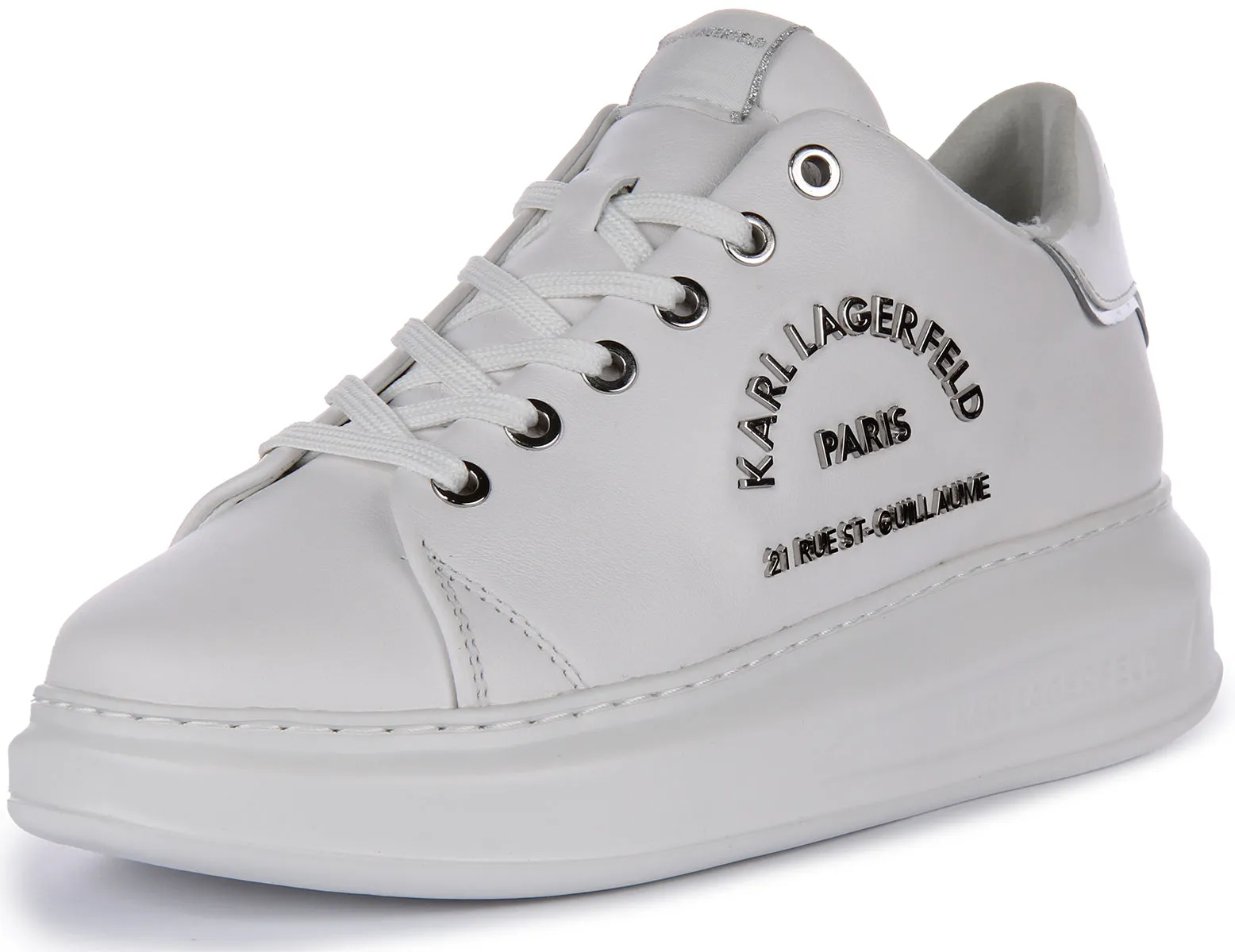 Karl Lagerfeld Maison Karl Zapatillas de Cuero para Mujer en Blanco y Oro