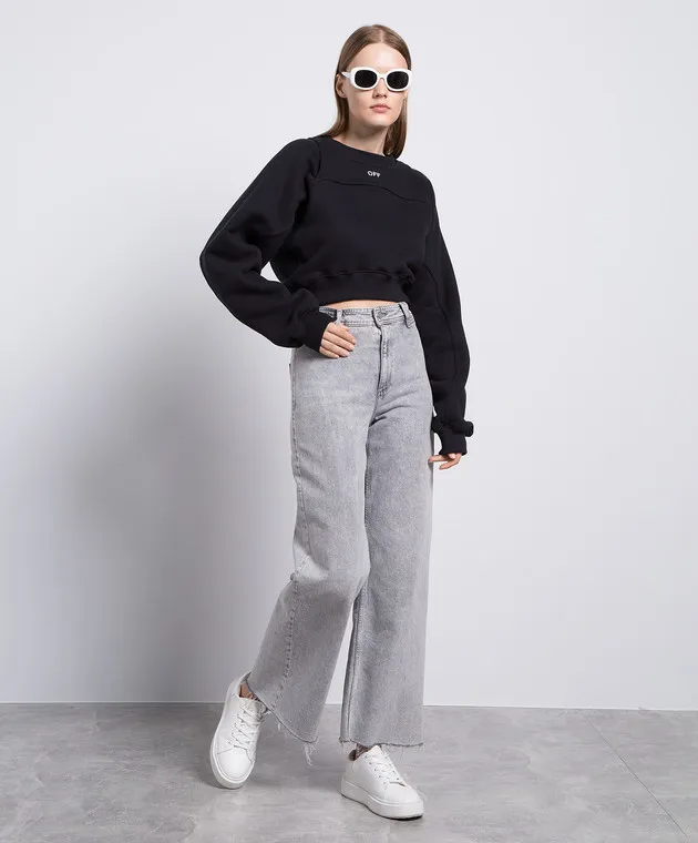 OFFWHITE BLACK SWEATSHIRT WITH LOGO EMBROIDERY