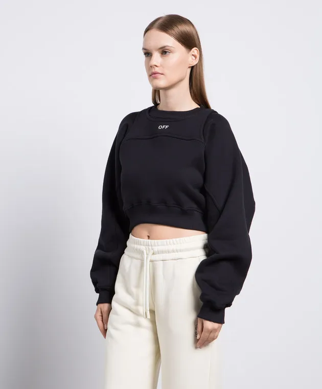 OFFWHITE BLACK SWEATSHIRT WITH LOGO EMBROIDERY