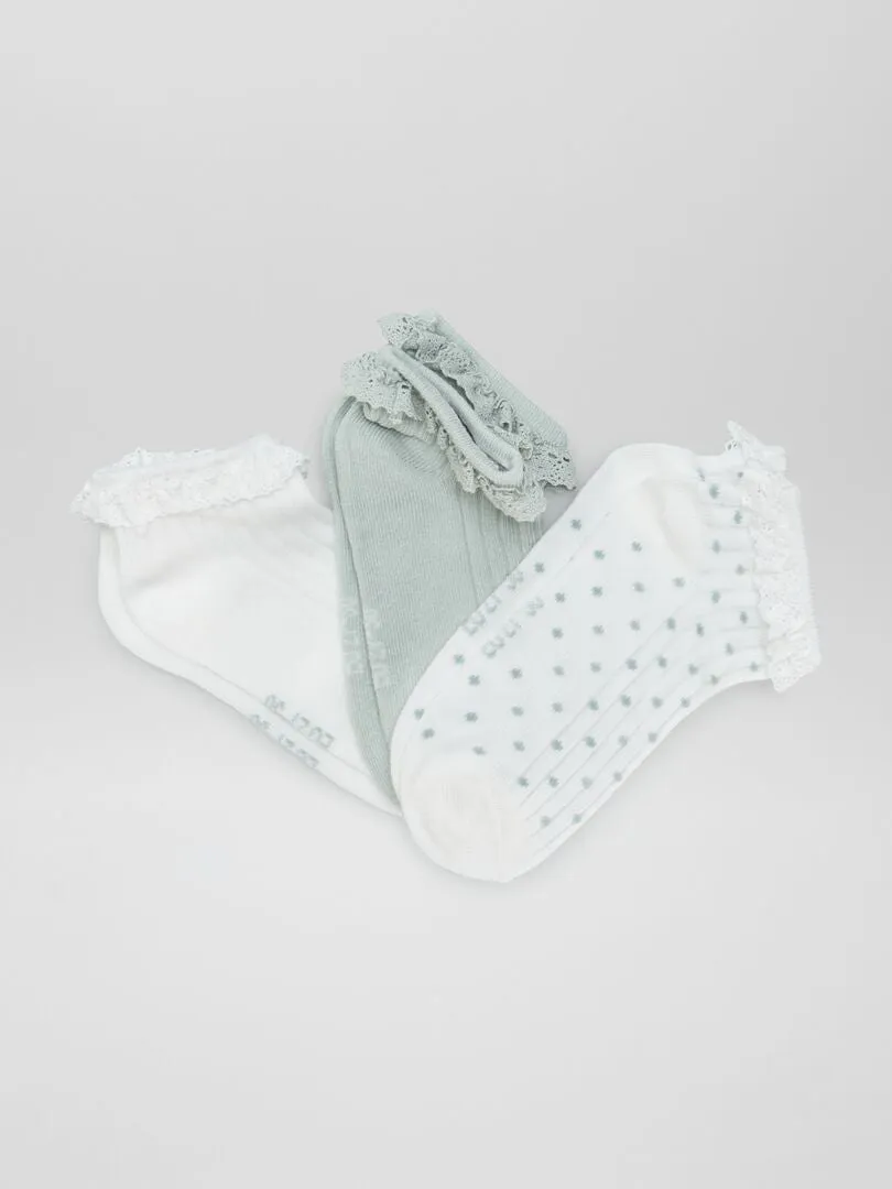 PACK DE 3 CALCETINES CON ENCAJE  VERDE