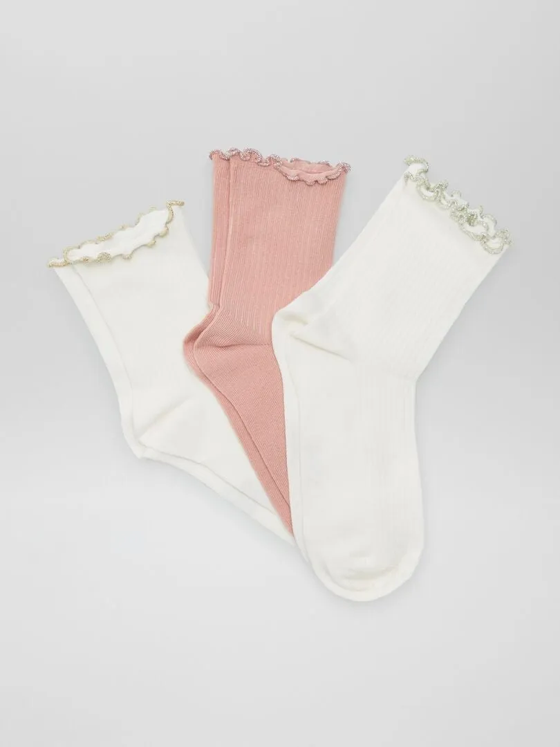 PACK DE 3 CALCETINES FESTONEADOS  ROSA