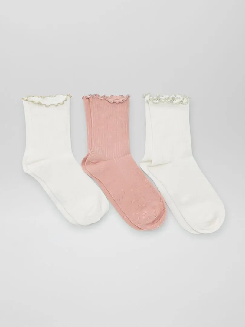 PACK DE 3 CALCETINES FESTONEADOS  ROSA