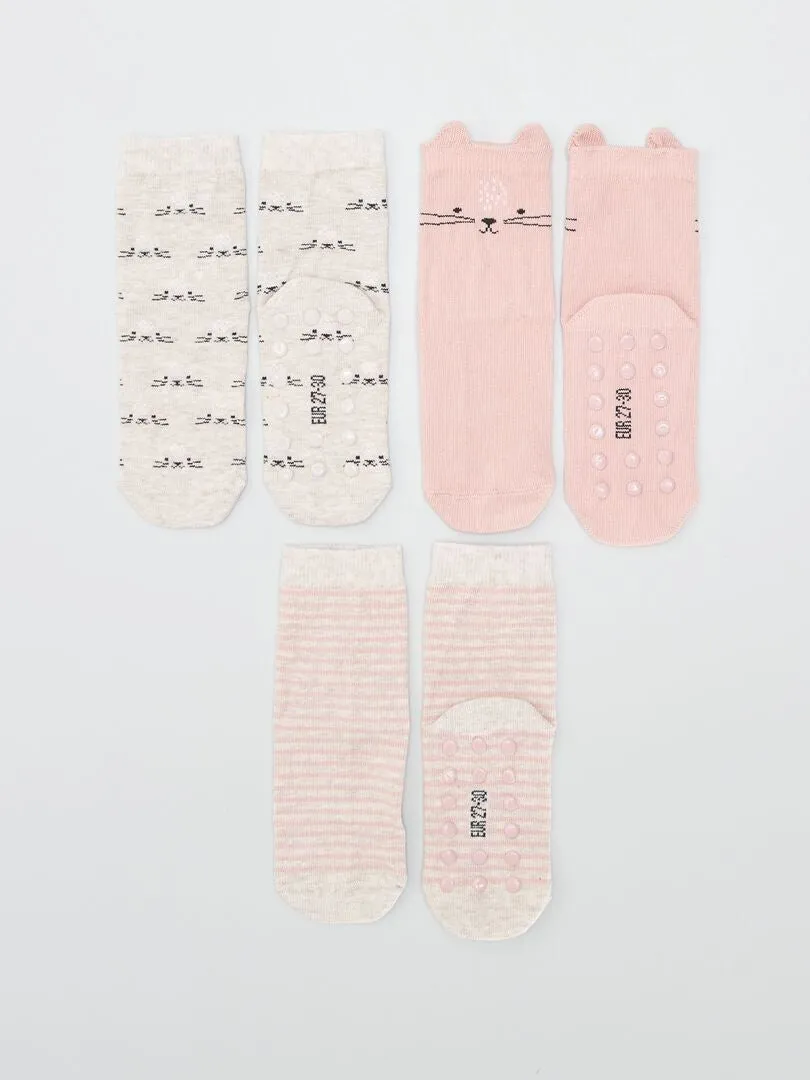 PACK DE 3 PARES DE CALCETINES ANTIDESLIZANTES  ROSA