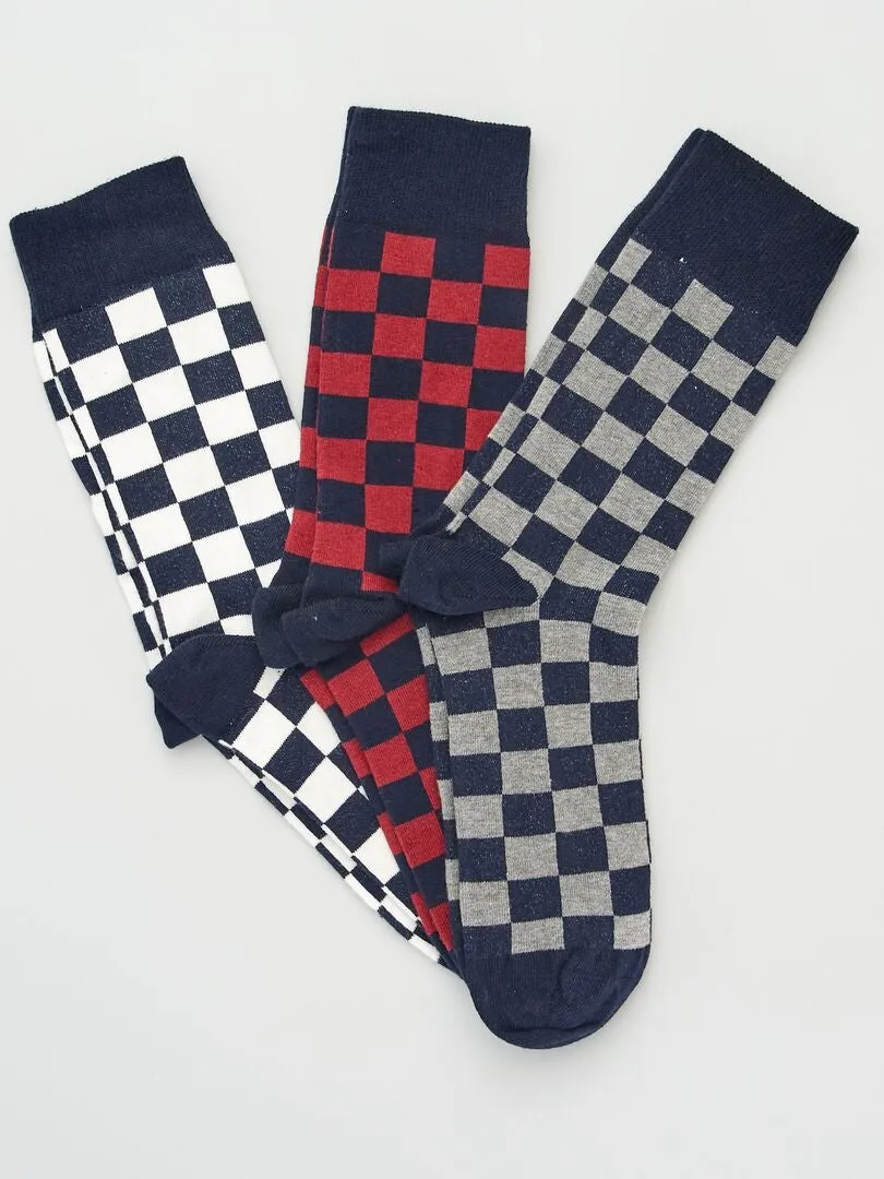 PACK DE 3 PARES DE CALCETINES CON ESTAMPADO DE 'DAMERO'  BLANCO