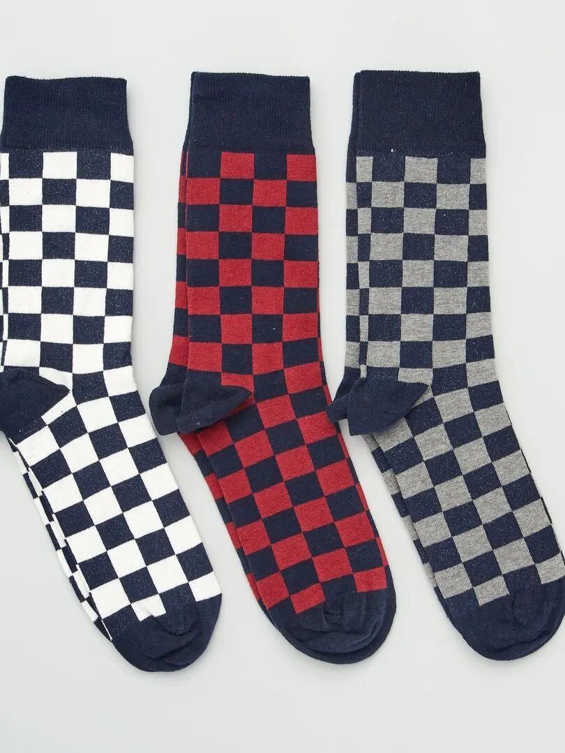 PACK DE 3 PARES DE CALCETINES CON ESTAMPADO DE 'DAMERO'  BLANCO