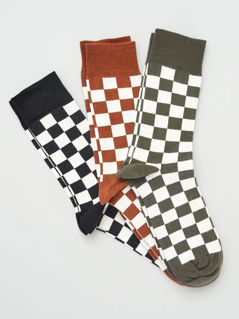 PACK DE 3 PARES DE CALCETINES CON ESTAMPADO DE 'DAMERO'  MARRON