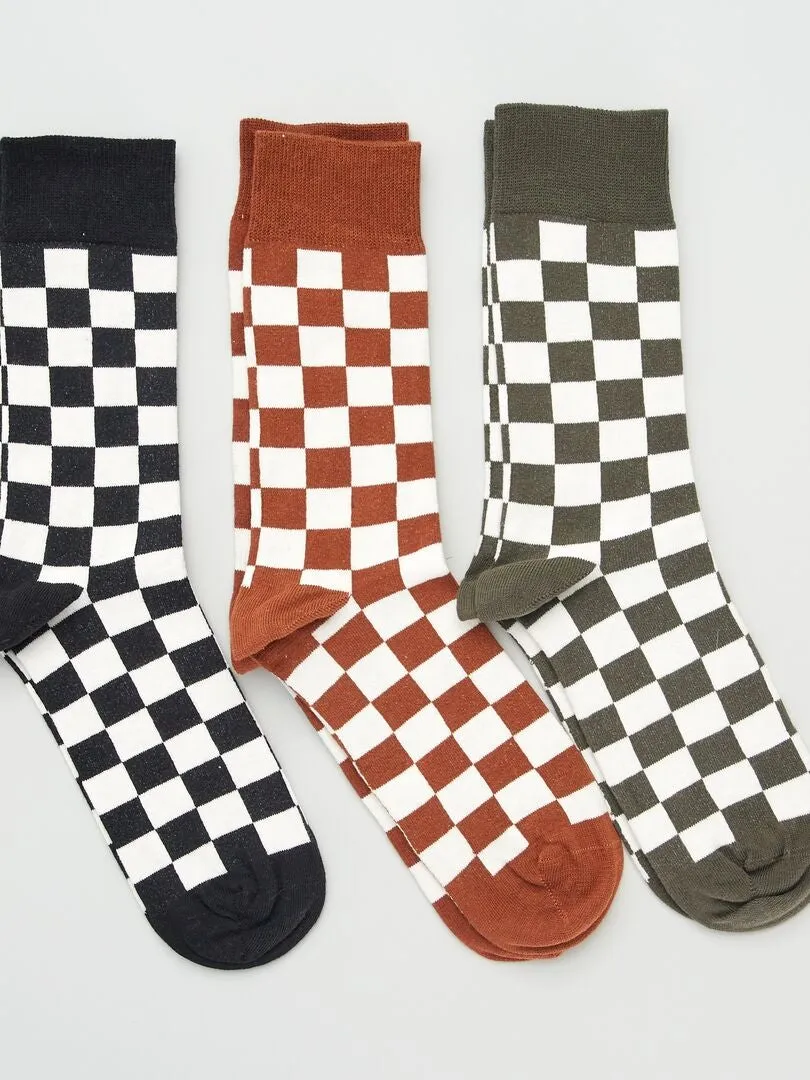 PACK DE 3 PARES DE CALCETINES CON ESTAMPADO DE 'DAMERO'  MARRON