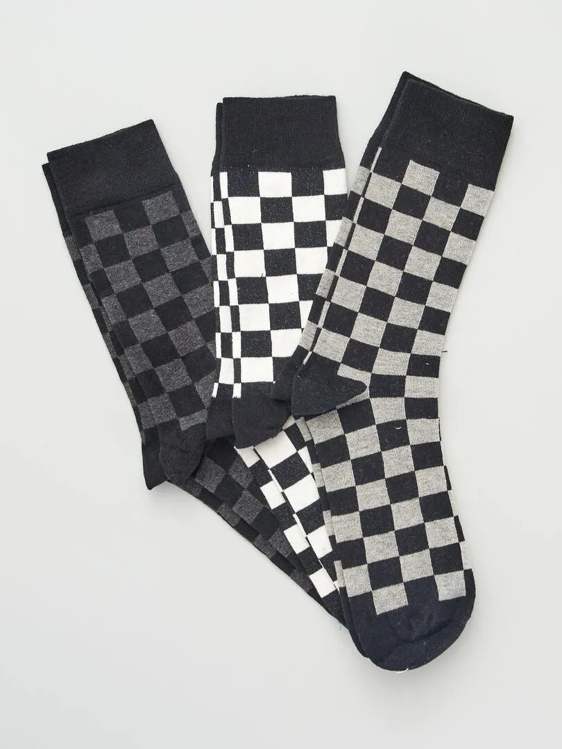 PACK DE 3 PARES DE CALCETINES CON ESTAMPADO DE 'DAMERO'  NEGRO