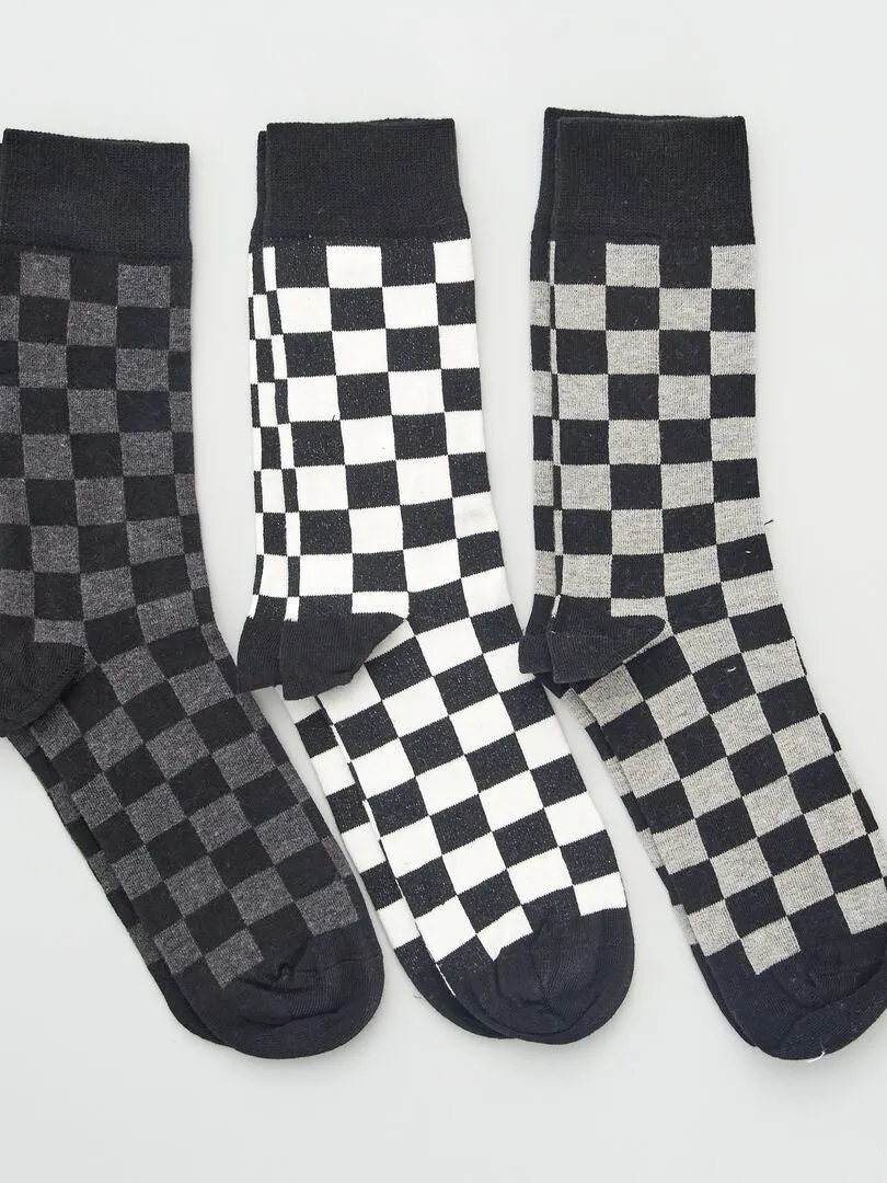 PACK DE 3 PARES DE CALCETINES CON ESTAMPADO DE 'DAMERO'  NEGRO