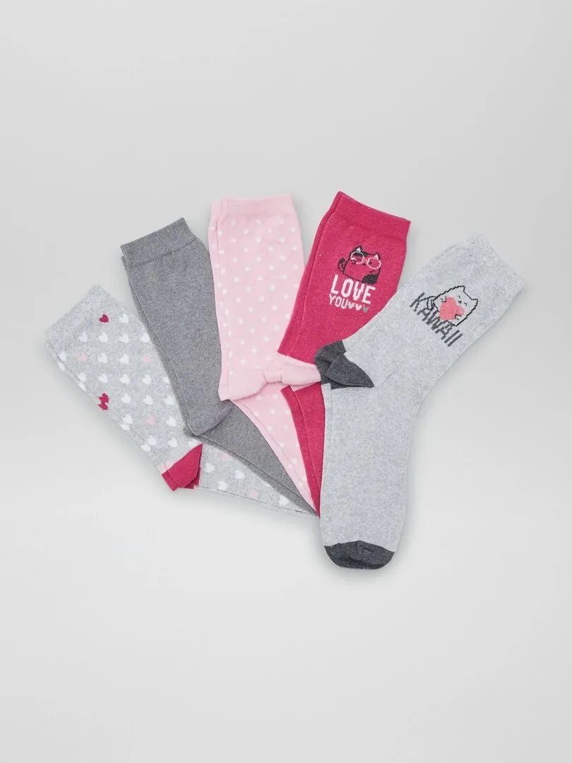 PACK DE 5 PARES DE CALCETINES ESTAMPADOS  GRIS