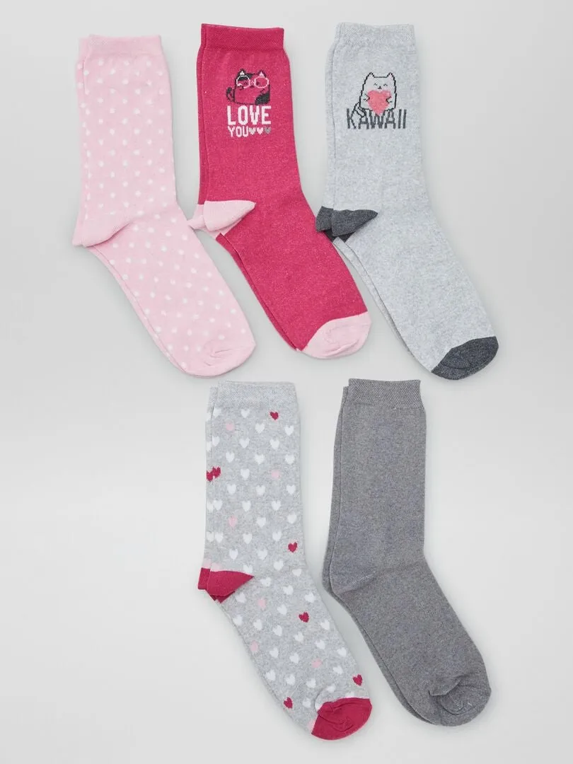 PACK DE 5 PARES DE CALCETINES ESTAMPADOS  GRIS