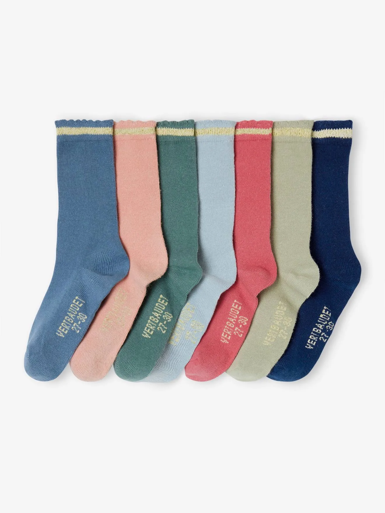 Pack de 7 pares de calcetines medianos de lúrex, para niña