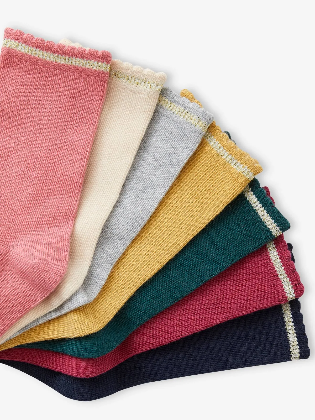 Pack de 7 pares de calcetines medianos de lúrex, para niña