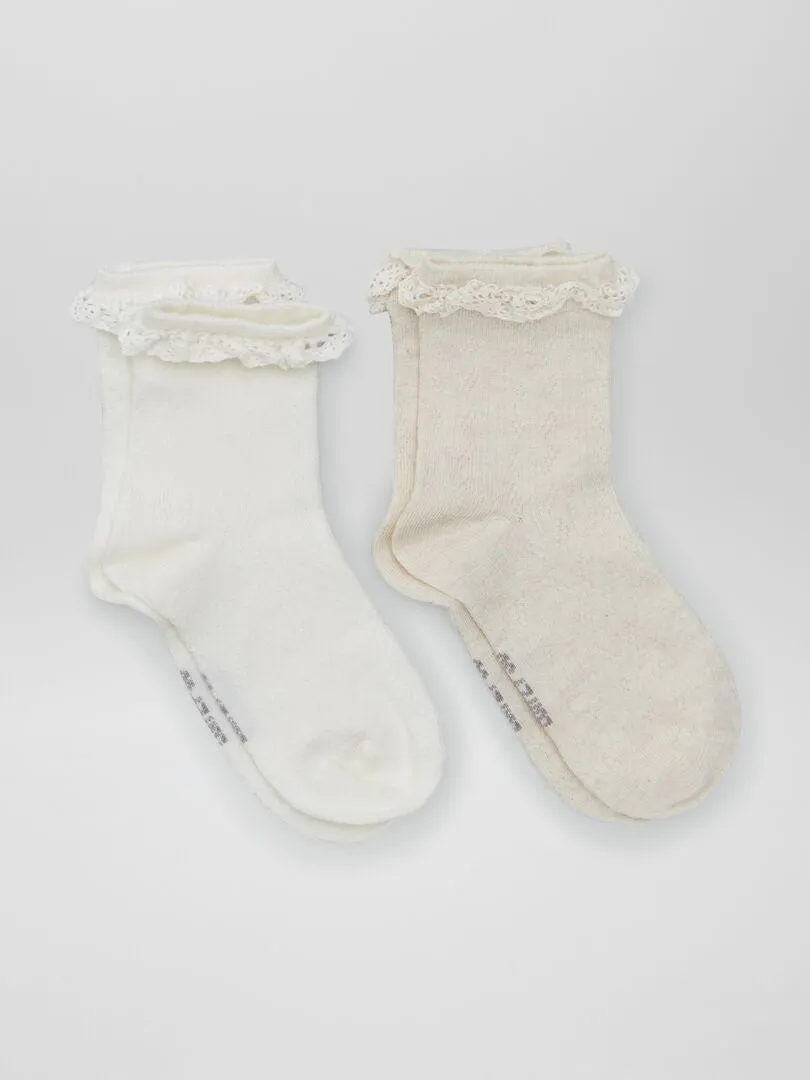 PACK DE CALCETINES CON VOLANTES  2 PARES  BEIGE