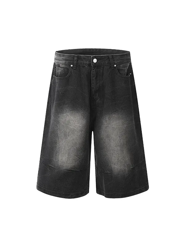 Pantalones cortos de mezclilla de tres puntos estilo americano lavados en blanco pulido