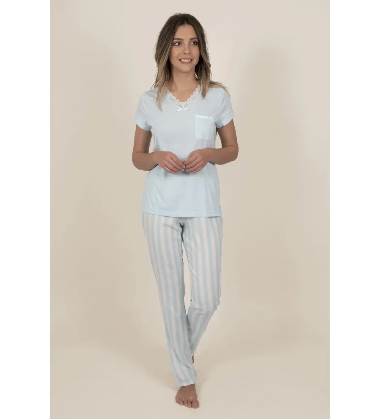 Pijama Manga Corta Classic Stripes para Mujer azul