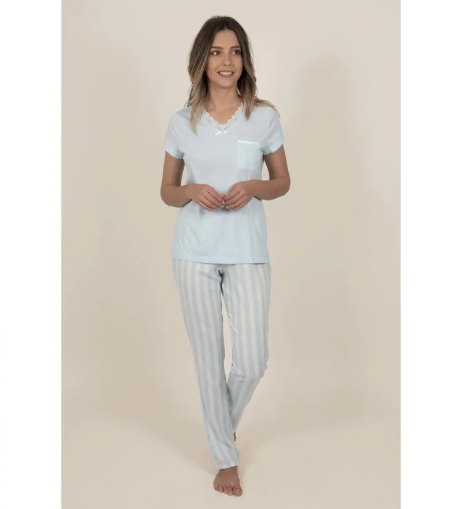 Pijama Manga Corta Classic Stripes para Mujer azul