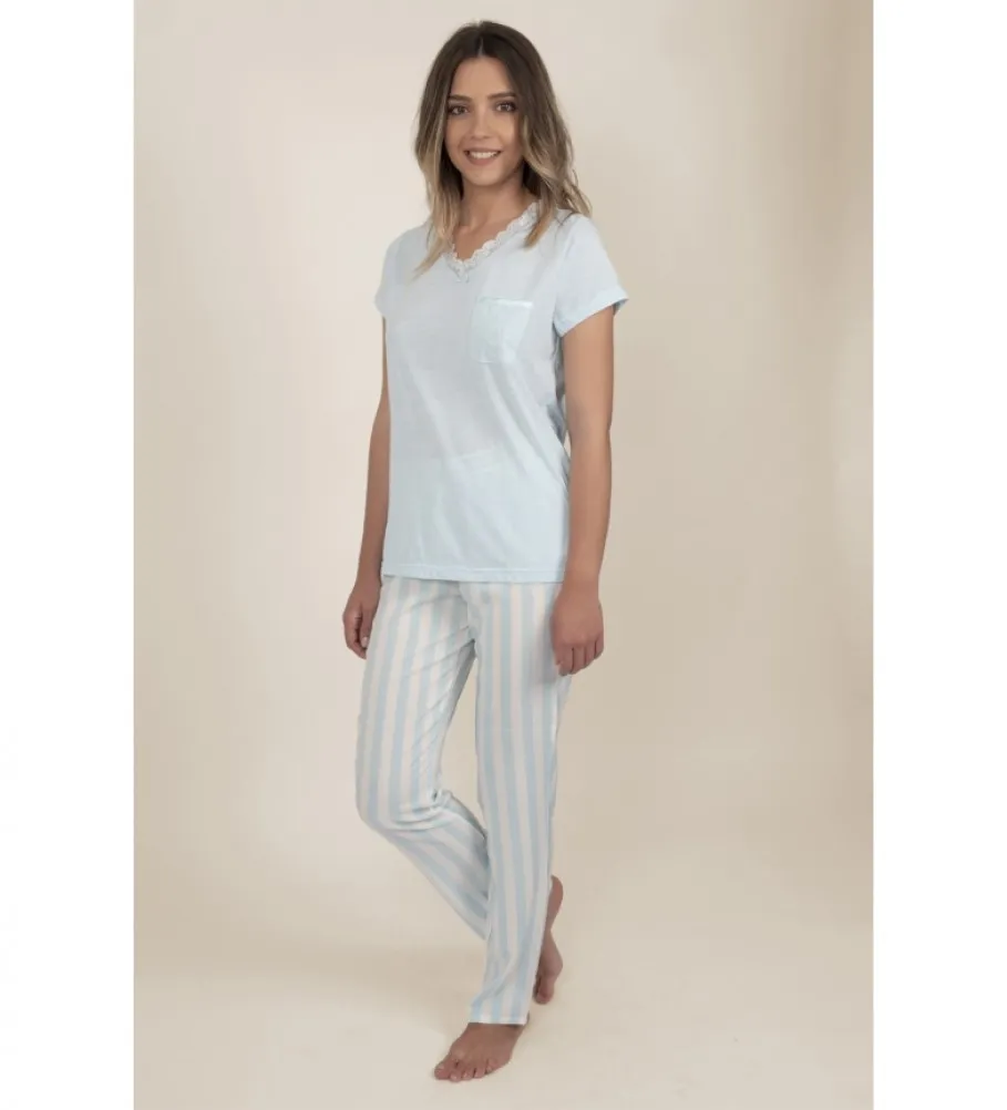 Pijama Manga Corta Classic Stripes para Mujer azul