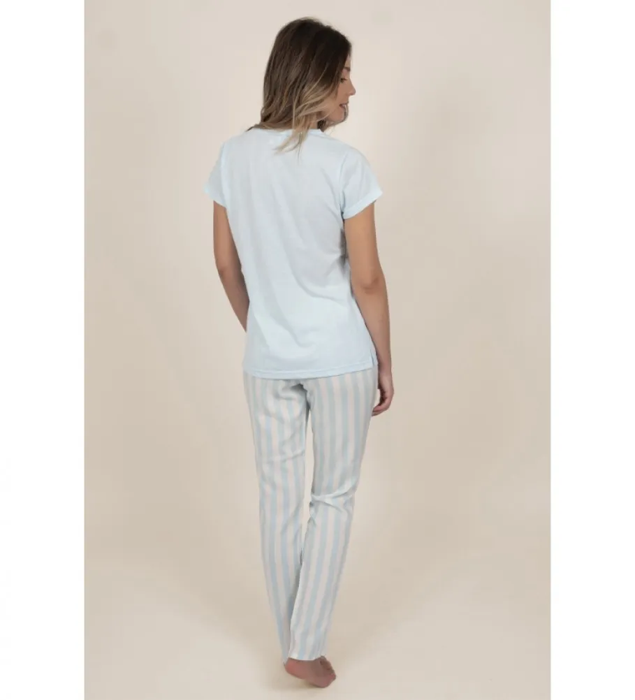 Pijama Manga Corta Classic Stripes para Mujer azul