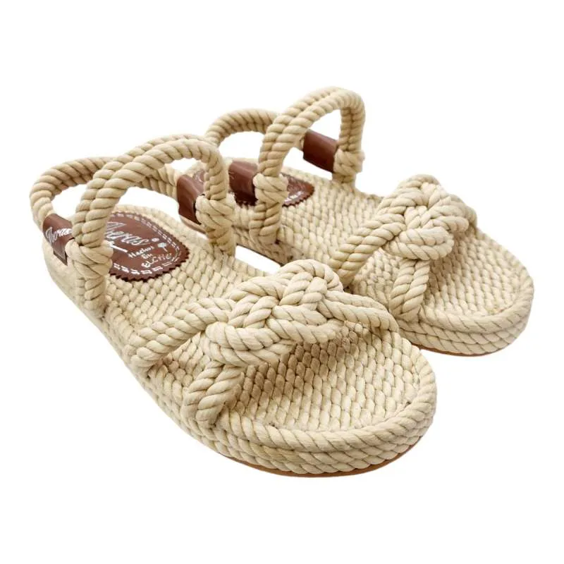 SANDALIAS MUJER CUERDAS ADORNO BROCHE NATURAL