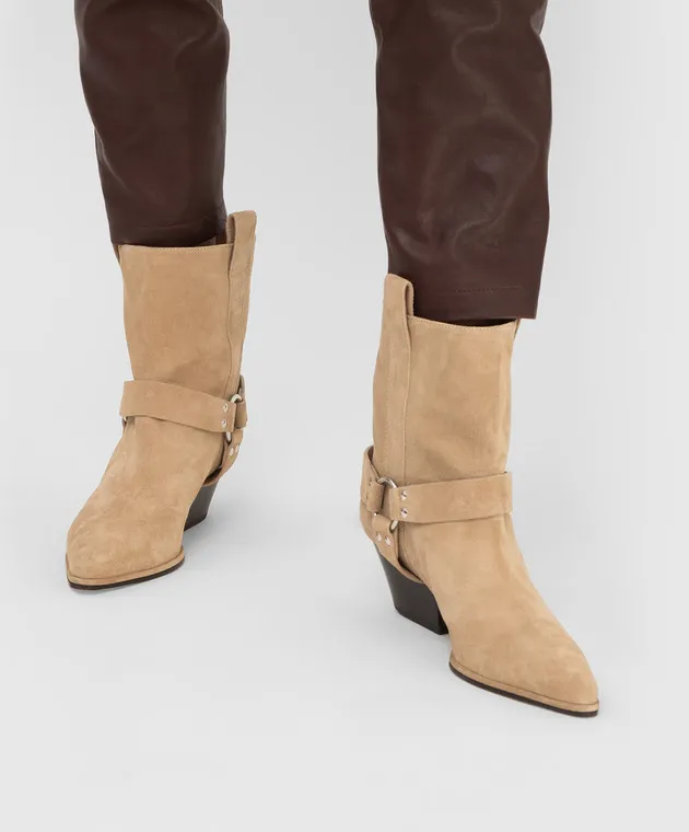 Sergio Rossi Janye Beige Suede Cossacks