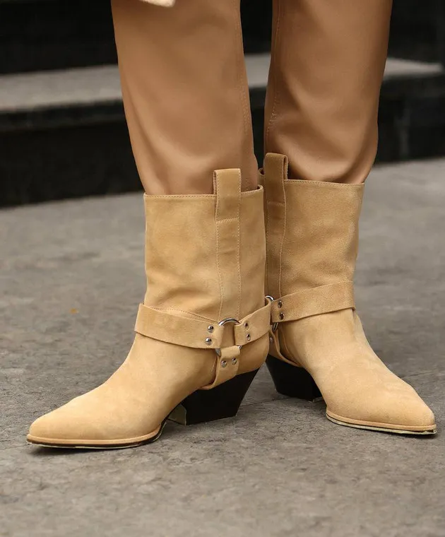 Sergio Rossi Janye Beige Suede Cossacks