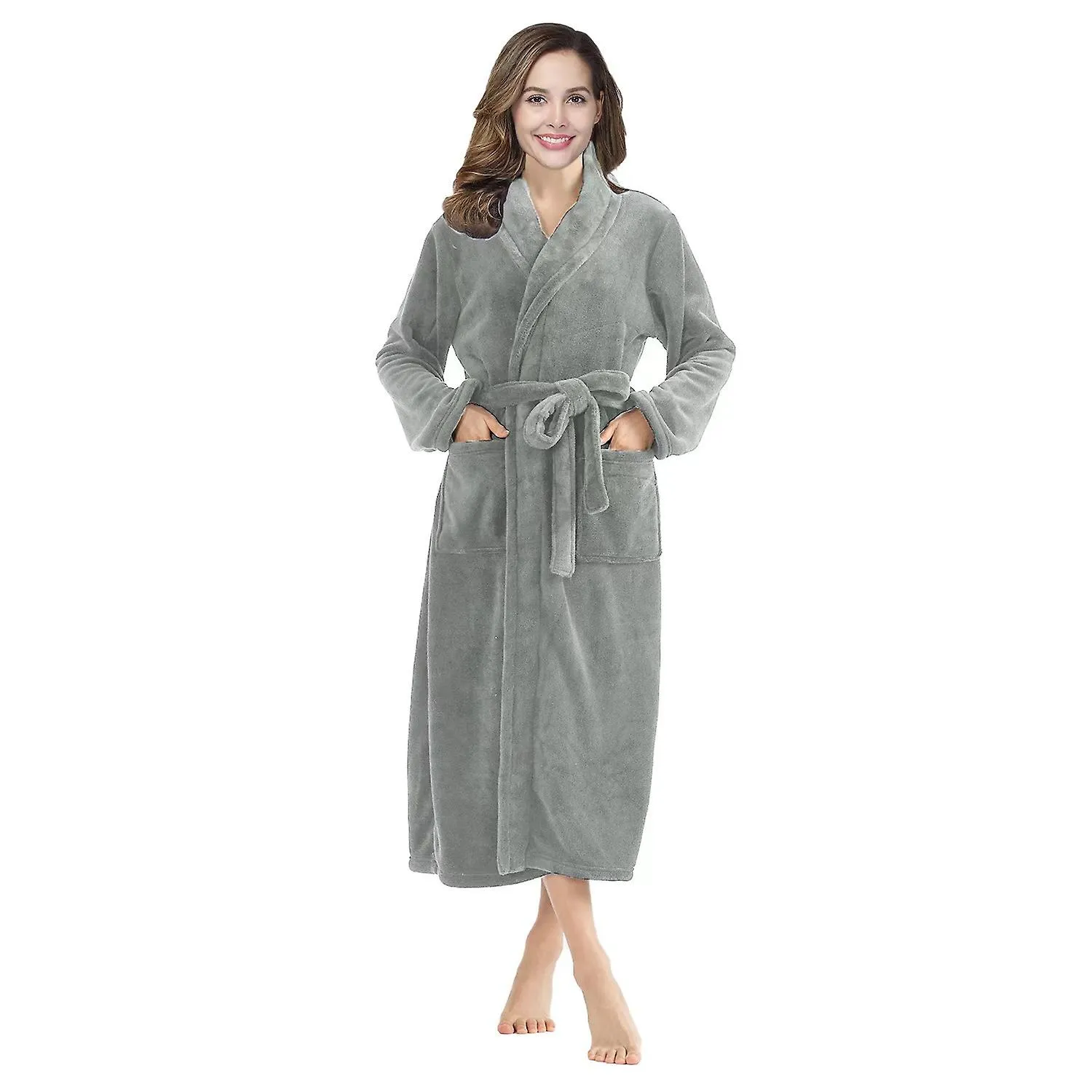 Thicken Warm Flannel Robe Winter Long Sleeve Plush Bathrobe Sexy Hooded Women Fleece Nightgown